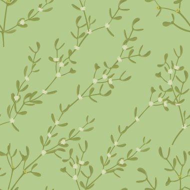 Yeşil arka planda ökseotu olan kusursuz bir desen..