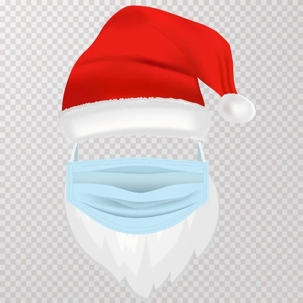 Christmas mask of Santa Claus in medical mask on transparent background — Stock Vector