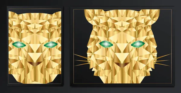 Набор абстрактных плакатов с многоугольным золотым тигром. — стоковый вектор