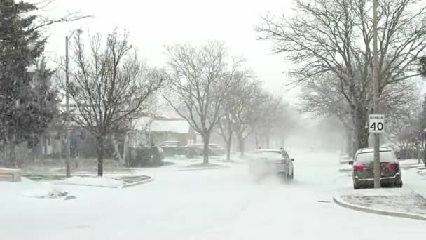 在冬天开车 刮风降雪 — 图库视频影像