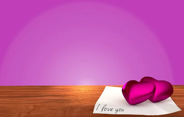 Romantický dřevěný stůl na fialovém pozadí — Stock fotografie