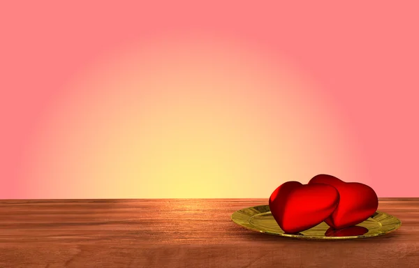 Table romantique en bois sur fond rose — Photo