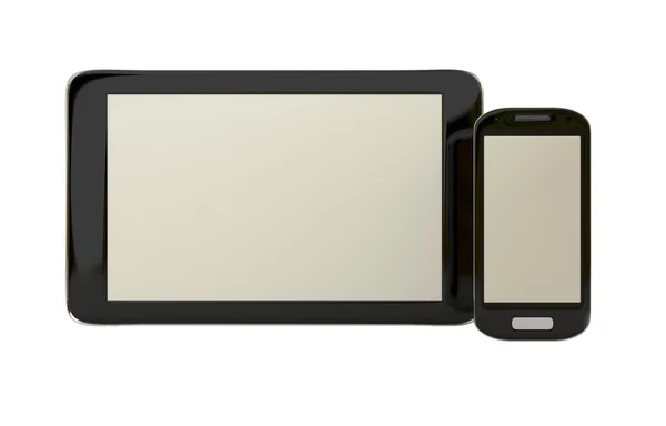 Tableta y teléfono móvil aislados sobre fondo blanco —  Fotos de Stock
