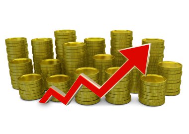 artan maliyetleri - 3d ekonomi grafik - para ve yeşil oku