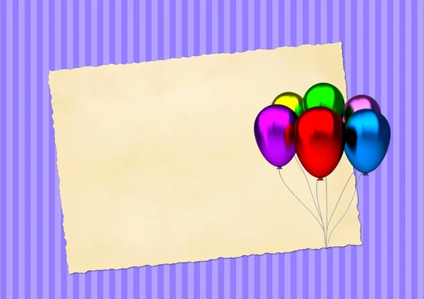 Biglietto di compleanno con palloncini colorati e carta bianca vintage — Foto Stock