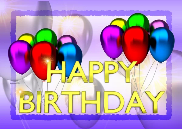 Födelsedagskort med ballonger och födelsedag text — Stockfoto