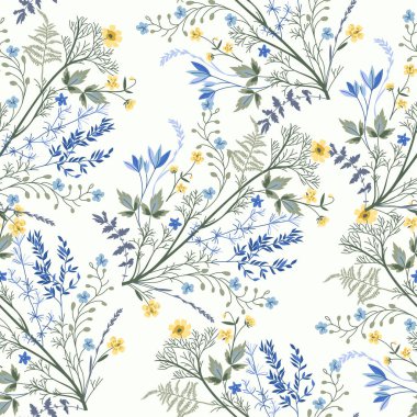 Beyaz arka planda sarı çiçekli kusursuz çiçek deseni