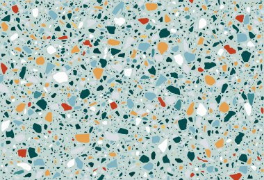 Terrazzo döşeme vektörsüz desenleri serin renklerde. Venedik tarzında klasik bir İtalyan zemininin dokusu doğal taş, granit, kuvars, mermer, cam ve betondan oluşur.