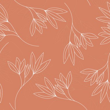 Renkli dağınık doğrusal iz bırakır. Koyu arkaplan üzerinde retro stil düz botanik şekilleri ile tekrarlanabilir vektör arkaplanı.