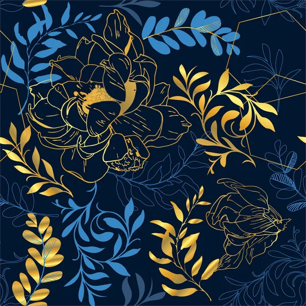 Floral Goud Naadloos Patroon Met Bladeren Voor Behang Wenskaarten Geschenkdoos — Stockvector