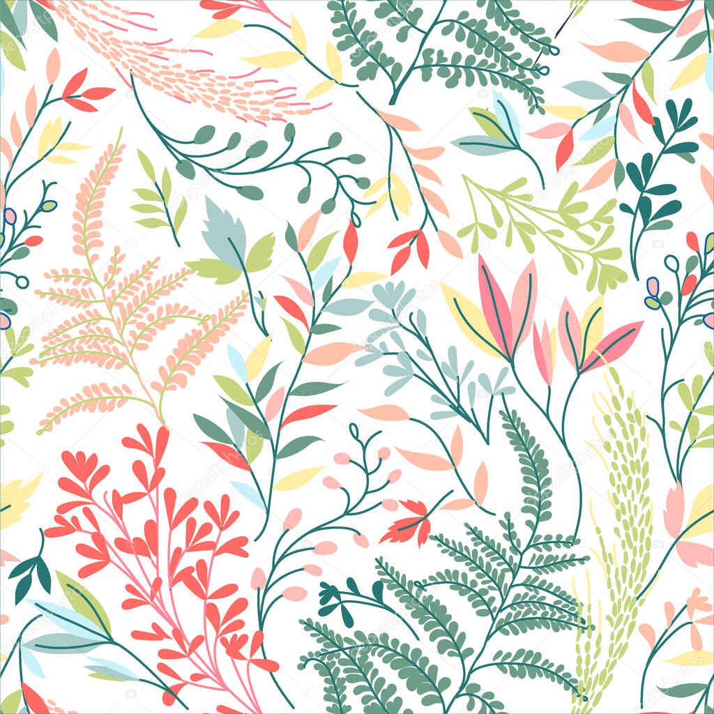 Tropical seamless leaves pattern. Vector illustration