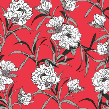 Güzel, kusursuz çiçek desenli arka plan. Tropik çiçeklerin manolya vektör çizimi.