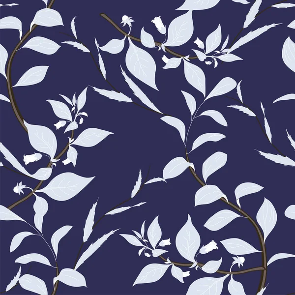 Schöne Nahtlose Blumenmuster Auf Blauem Dunklem Hintergrund Vektorillustration — Stockvektor