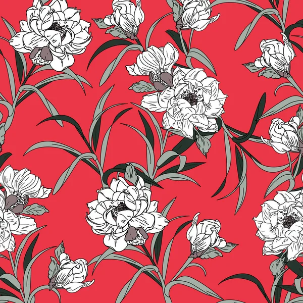 Güzel, kusursuz çiçek desenli arka plan. Tropik çiçeklerin manolya vektör çizimi.