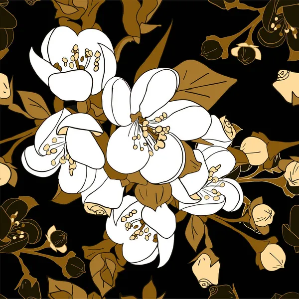 Όμορφη Απρόσκοπτη Floral Μοτίβο Μαύρο Φόντο Εικονογράφηση Διανύσματος — Διανυσματικό Αρχείο
