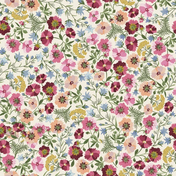 Blühende Wiese Sommerlichen Muster Pflanzlicher Hintergrund Für Mode Tapete Druck Stockillustration
