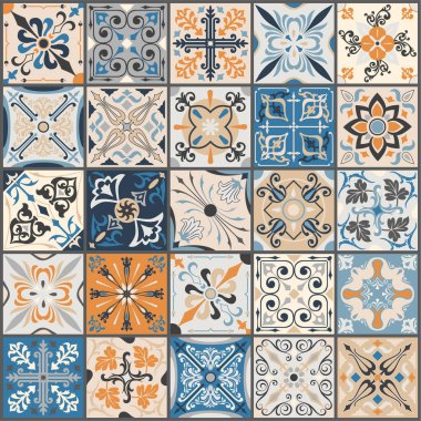 Talavera deseni. Hint yaması. Azulejos Portekiz. Türk süsü. Fas fayans mozaiği. Seramik sofra takımı, halk baskısı. İspanyol çömleği. Etnik kökenli. Akdeniz 'in dikişsiz duvar kağıdı.