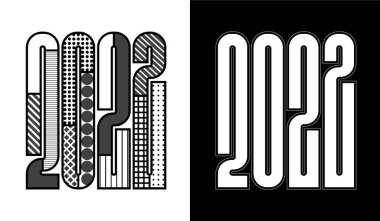 Mutlu yıllar 2022 metin tasarımı. 2022 sayılı iş günlüğünün kapağı. Broşür tasarım şablonu, kart, afiş. Vektör çizimi. Beyaz arkaplanda izole.