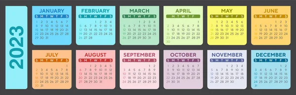 2023 Calendar Horizontal Calendar Template Dark Background Editable Vector File — Stock Vector