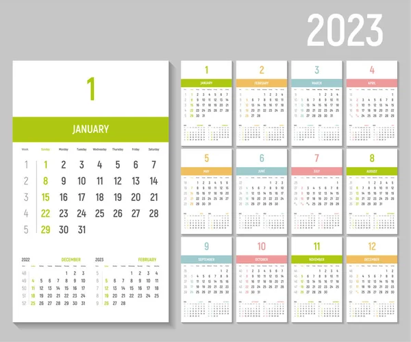 Väggmånatlig Kalender För 2023 Enkel Månatlig Vertikal Kalender Planlösning För — Stock vektor
