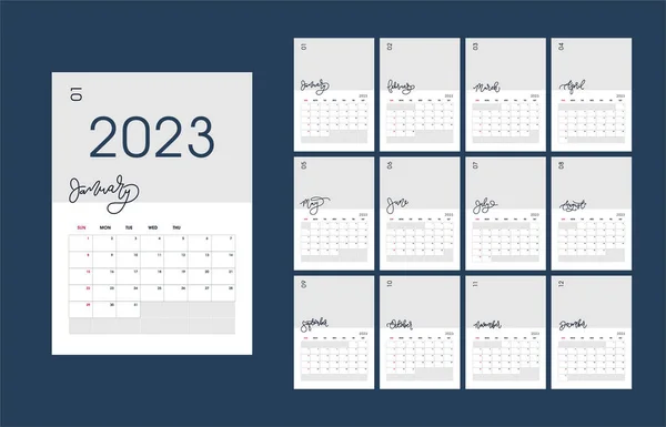 Parede Calendário Fotos Mensal Para Ano 2023 Calendário Fotos Vertical — Vetor de Stock