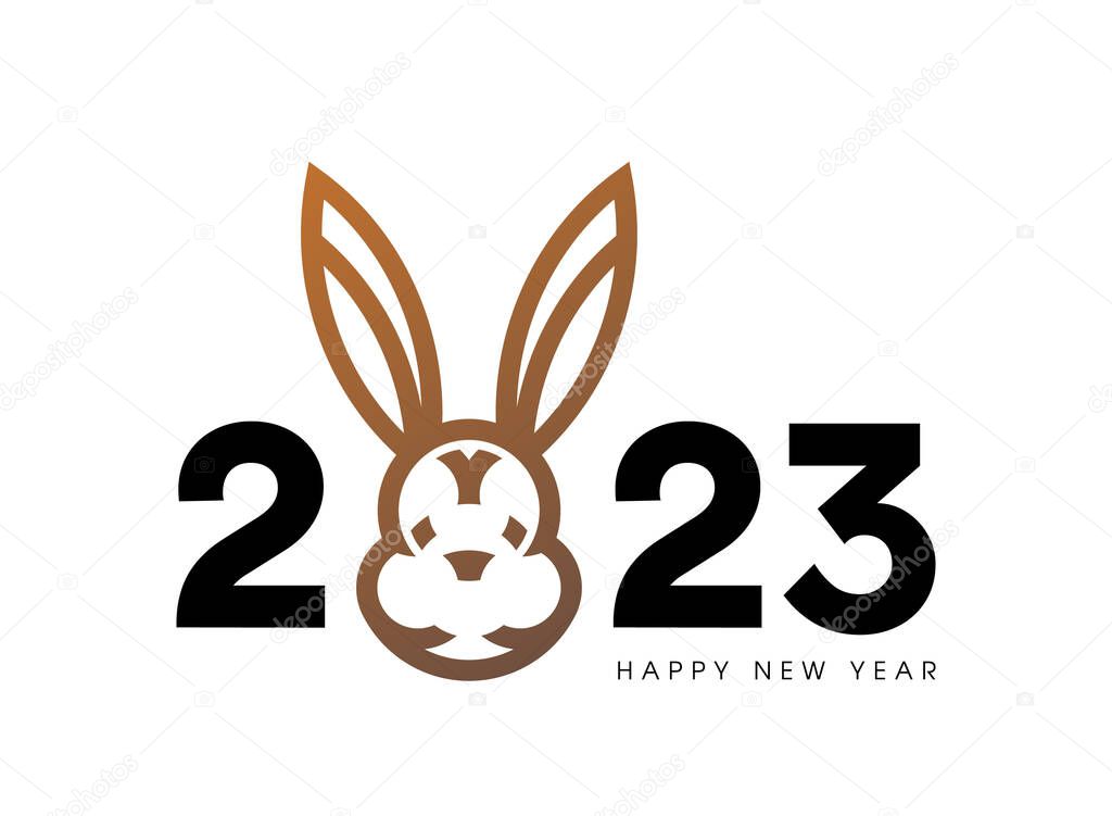 Happy Chinese new year 2023 Zodiac sign, year of Rabbit, on gold paper cut art and craft style on the white color background