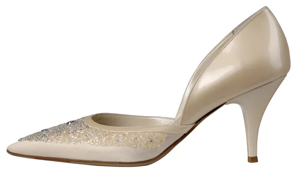 Zapato de charol beige brillante femenino con tacón alto — Foto de Stock