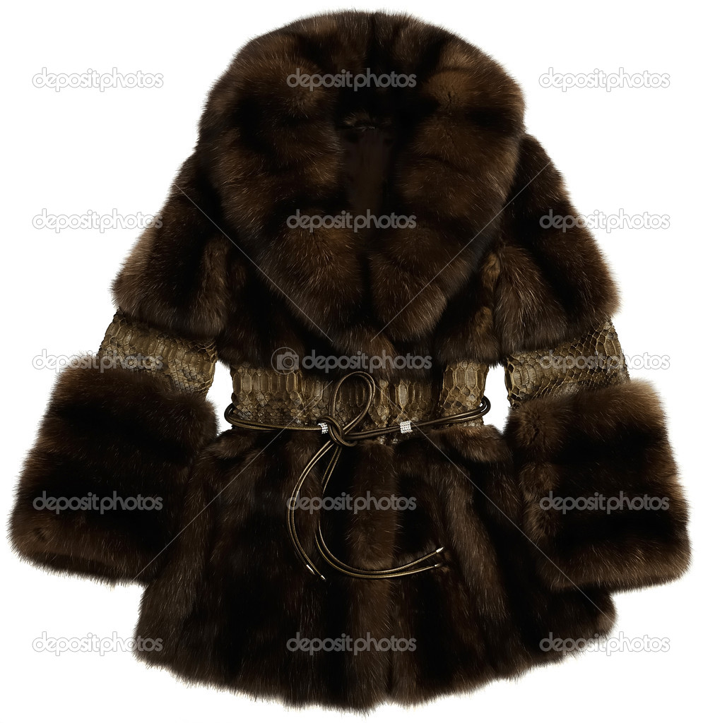 Fur coat brown with a belt