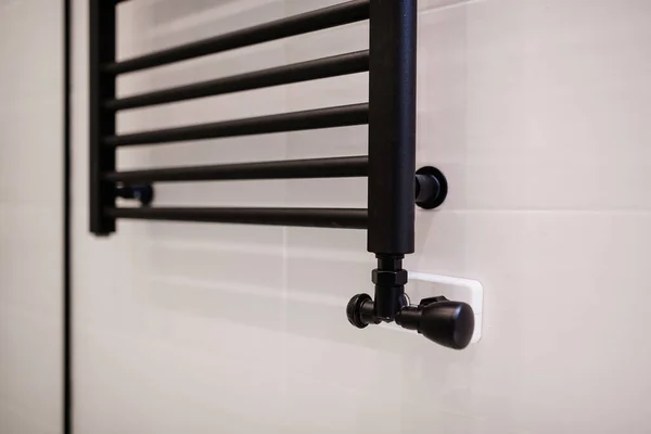 Black New Metal Towel Dryer Wall — Stock Photo, Image