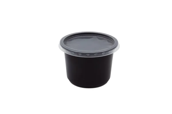 Schwarze Plastikutensilien Tiefe Suppe Auf Weißem Hintergrund — Stockfoto