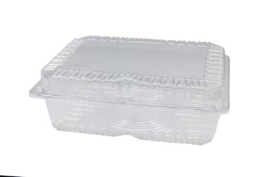 Beyaz arka planda restoran ve kafeler için plastik ambalaj