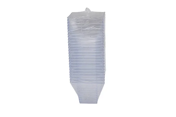 Utensílios Plástico Pacote Fundo Branco — Fotografia de Stock