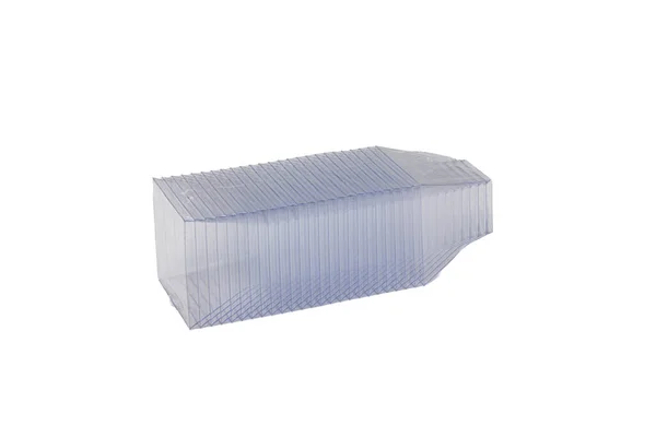 Grand Paquet Plastique Jetable Plats Transparents Sur Fond Blanc — Photo