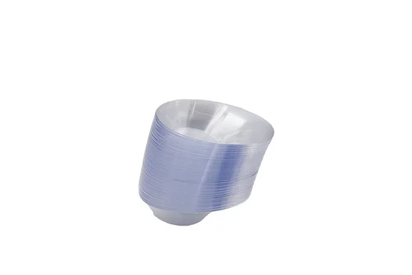 Oval Transparente Copos Plástico Fundo Branco — Fotografia de Stock