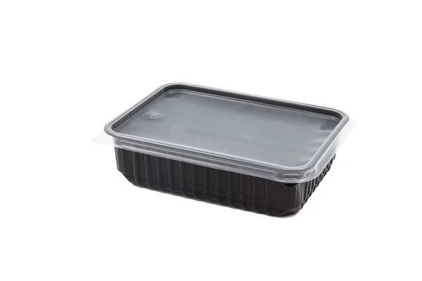 Black Plastic Box Transparent Lid White Background — Stock Photo, Image