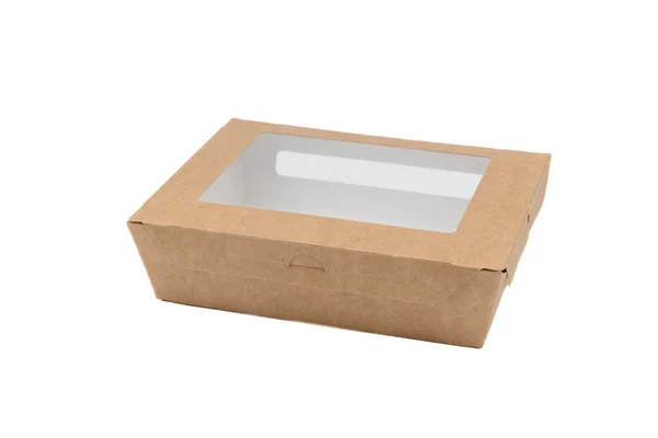 Papír Jednorázový Box Oknem Bílém Pozadí — Stock fotografie