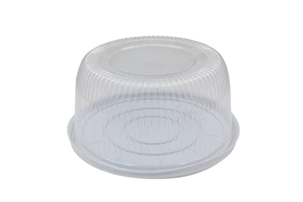 Conteneur Rond Jetable Plastique Pour Gâteaux Sur Fond Blanc — Photo