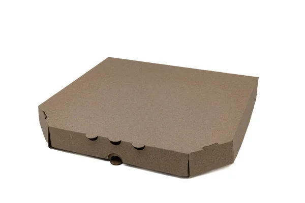 Tmavý Papír Pizza Box Bílém Pozadí — Stock fotografie