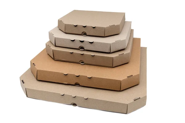 Caixas Pizza Papel Umas Nas Outras Fundo Branco — Fotografia de Stock
