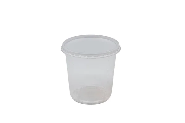 Kunststoffglas Mit Flachem Deckel Auf Weißem Hintergrund — Stockfoto