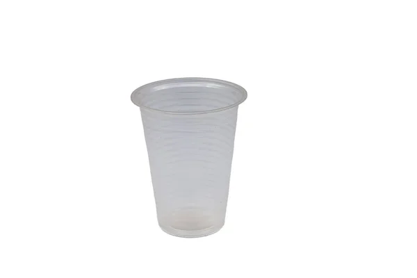 Μέτριο Διάφανο Πλαστικό Ποτήρι Για Μπύρα Λευκό Φόντο — Φωτογραφία Αρχείου