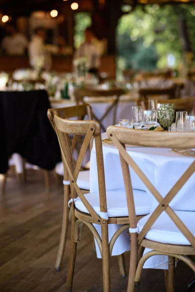 Natural Wood Chairs White Table Festival — Stock Photo, Image