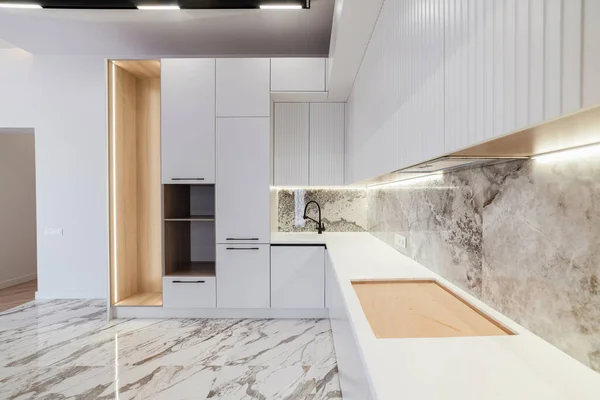 Interior Una Nueva Elegante Cocina Blanca Casa —  Fotos de Stock
