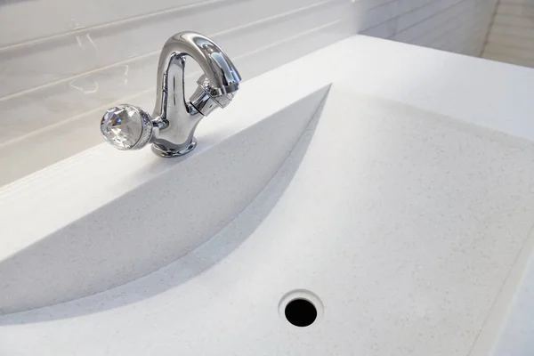 Marble Sink Metal Faucet Bathroom — Stock Photo, Image