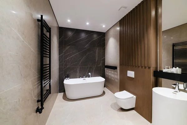Modern Interior Design Bathroom Black Wall — Stock Photo, Image