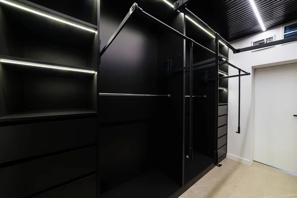 Modern Wardrobe Room Different Clothes Black — Foto de Stock