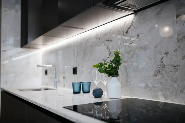 Decor Elements Countertop New Kitchen Lighting —  Fotos de Stock