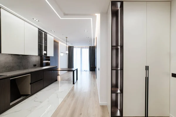 Diseño Interiores Cocina Una Casa Nueva Con Muebles Iluminación —  Fotos de Stock