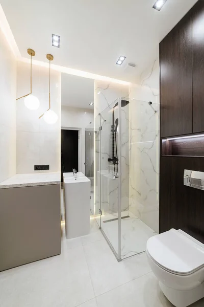 Vertical Photo Bathroom Interior Glass Shower — Stock Photo, Image