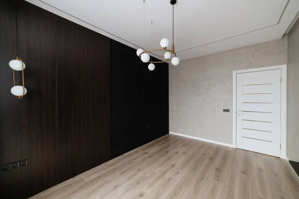 Room Black Wooden Wall White Doors — стоковое фото
